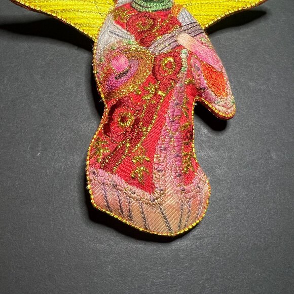 Vintage Embroidered Silk Angel Playing a Lute Instrument Christmas Ornament 6" - Picture 3 of 4